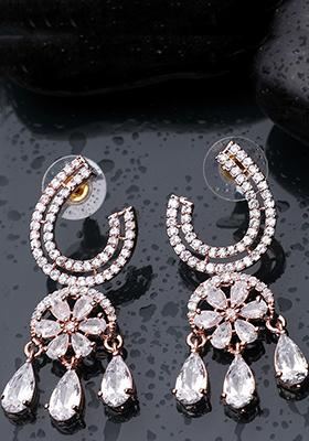 White Artificial Stones Brass Earrings