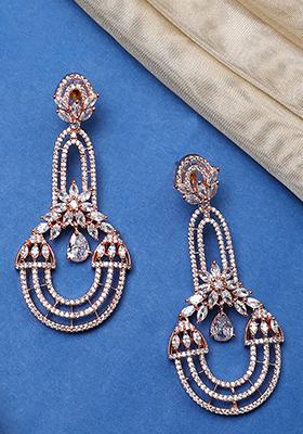 White Artificial Stones Brass Earrings