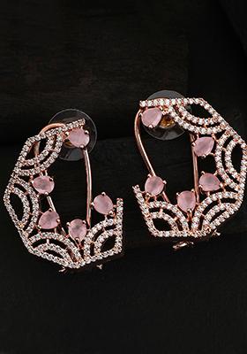 Pink Artificial Stones Brass Earrings