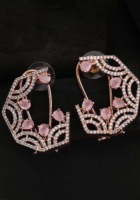 Pink Artificial Stones Brass Earrings