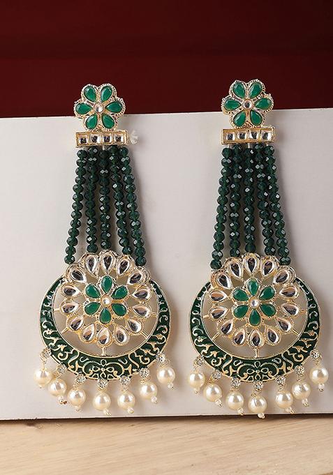 Green Pearls Alloy Earrings