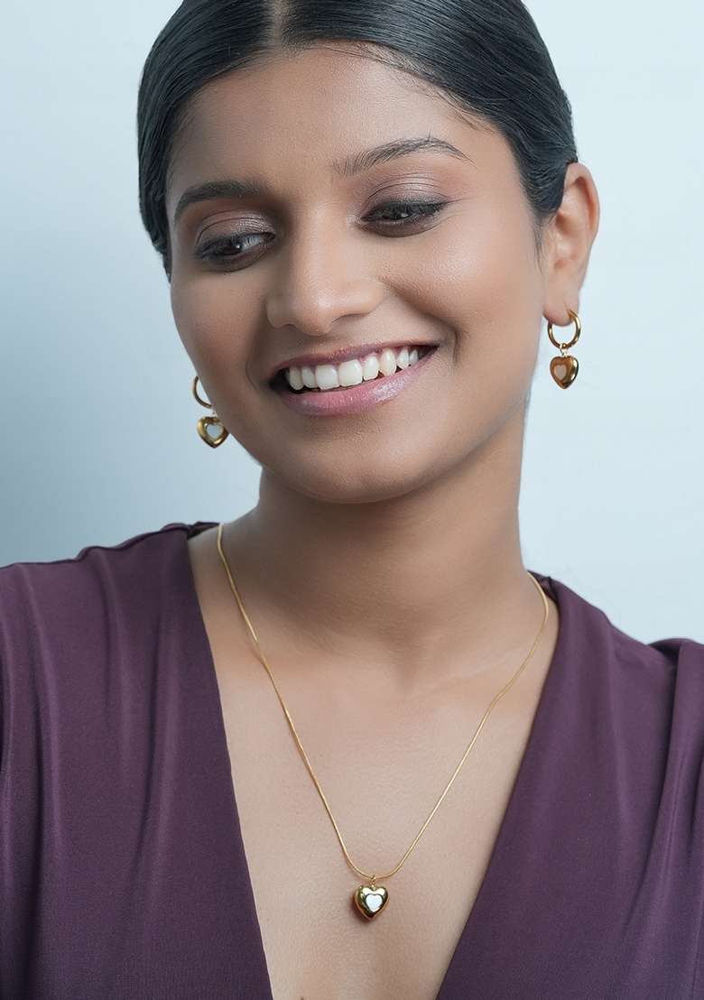 Gold Plated Heart Drops Hoop Earrings - Indya