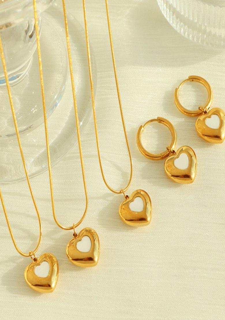 Gold Plated Heart Drops Hoop Earrings