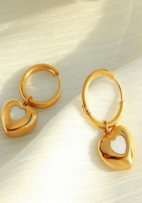 Gold Plated Heart Drops Hoop Earrings