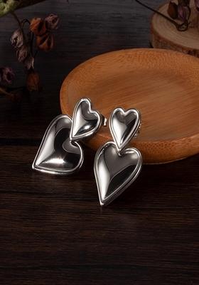 Silver Platedduo Heart Drop Stud Earrings