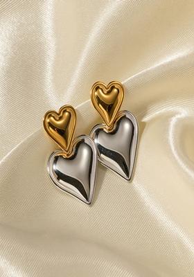 Multicolor Duo Heart Drop Stud Earrings