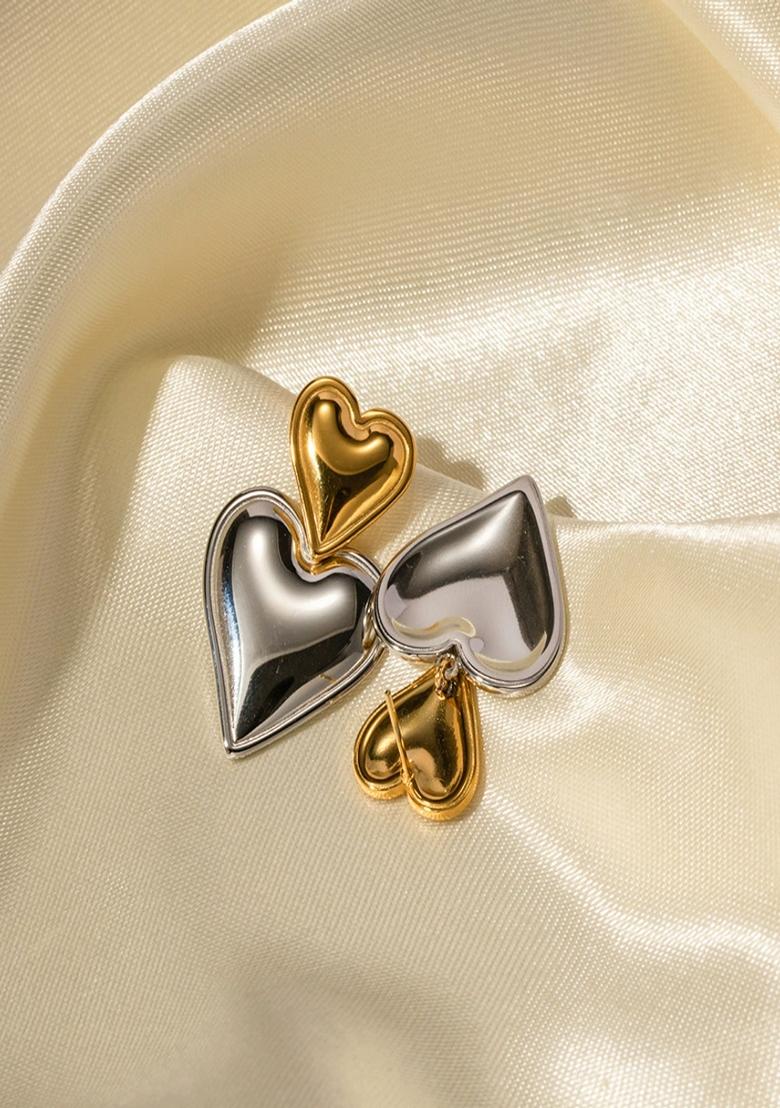 Multicolor Duo Heart Drop Stud Earrings