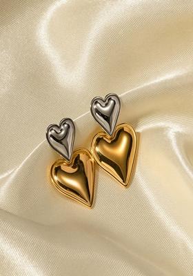 Multicolor Duo Heart Drop Stud Earrings