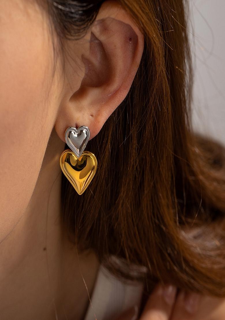 Multicolor Duo Heart Drop Stud Earrings