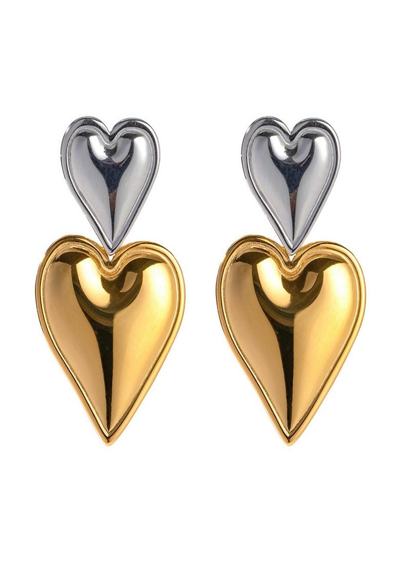 Multicolor Duo Heart Drop Stud Earrings