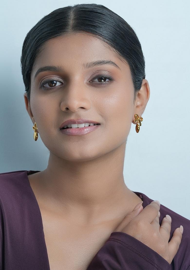 Gold Plated Bow And Heart Drop Stud Earrings