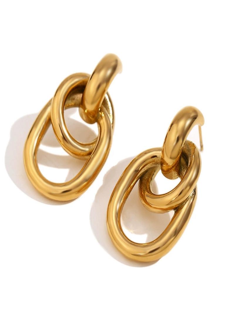 Gold Plated Waterproof Antitarnish Triple Loop Drop Earrings