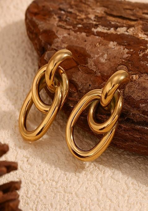 Gold Plated Waterproof Antitarnish Triple Loop Drop Earrings