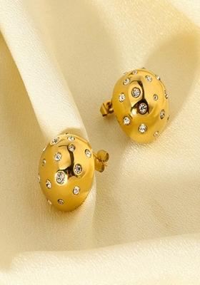 Gold Plated Round Zircon Dome Studs