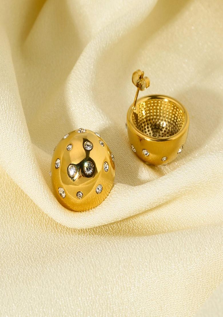 Gold Plated Round Zircon Dome Studs