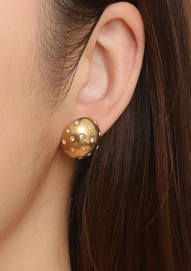 Gold Plated Round Zircon Dome Studs