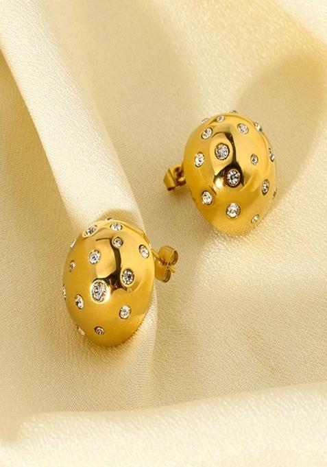 Gold Plated Round Zircon Dome Studs