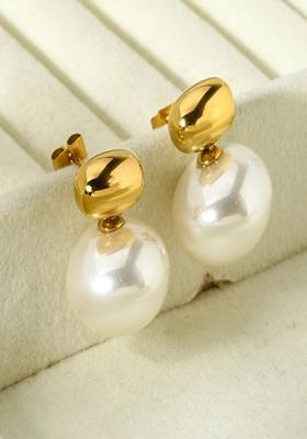 White Chunky Pearl Drop Stud Earrings