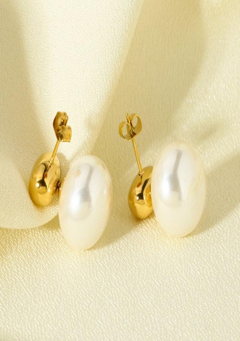 White Chunky Pearl Drop Stud Earrings