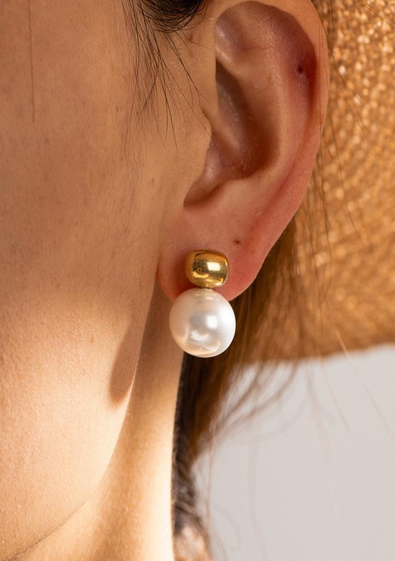 White Chunky Pearl Drop Stud Earrings