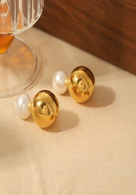 White Chunky Pearl Drop Stud Earrings