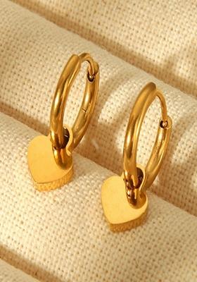Gold Plated Heart Drop Huggie Earrings