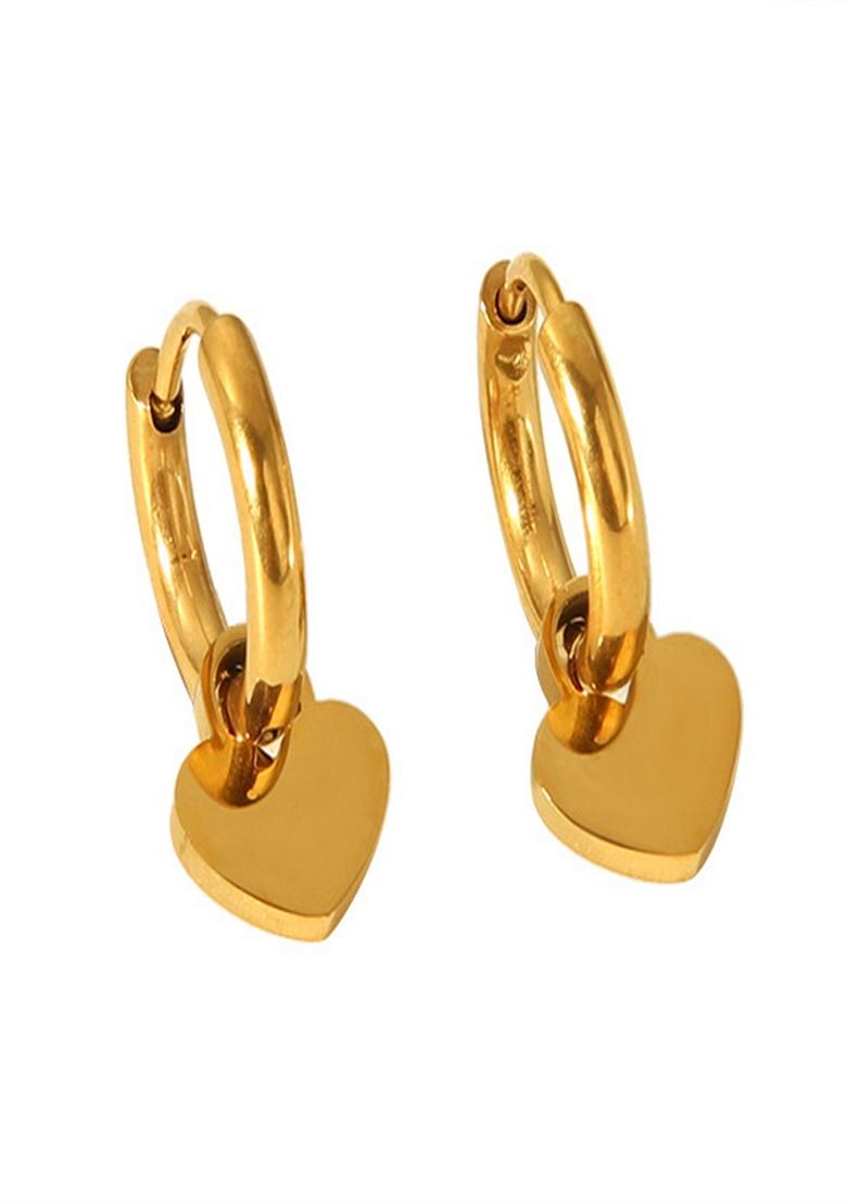 Gold Plated Heart Drop Huggie Earrings