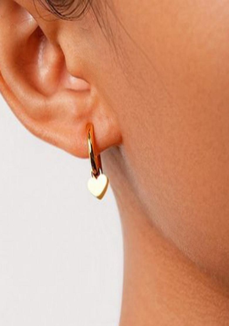 Gold Plated Heart Drop Huggie Earrings