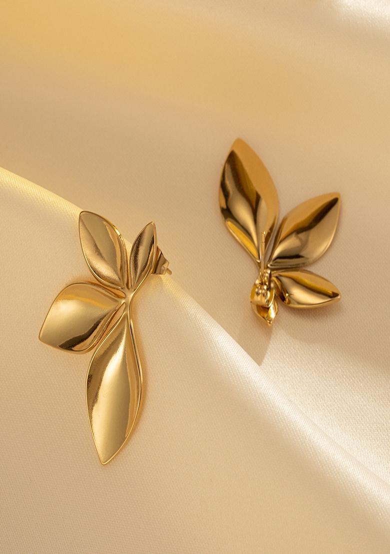 Gold Plated Chunky Floral Stud Earrings