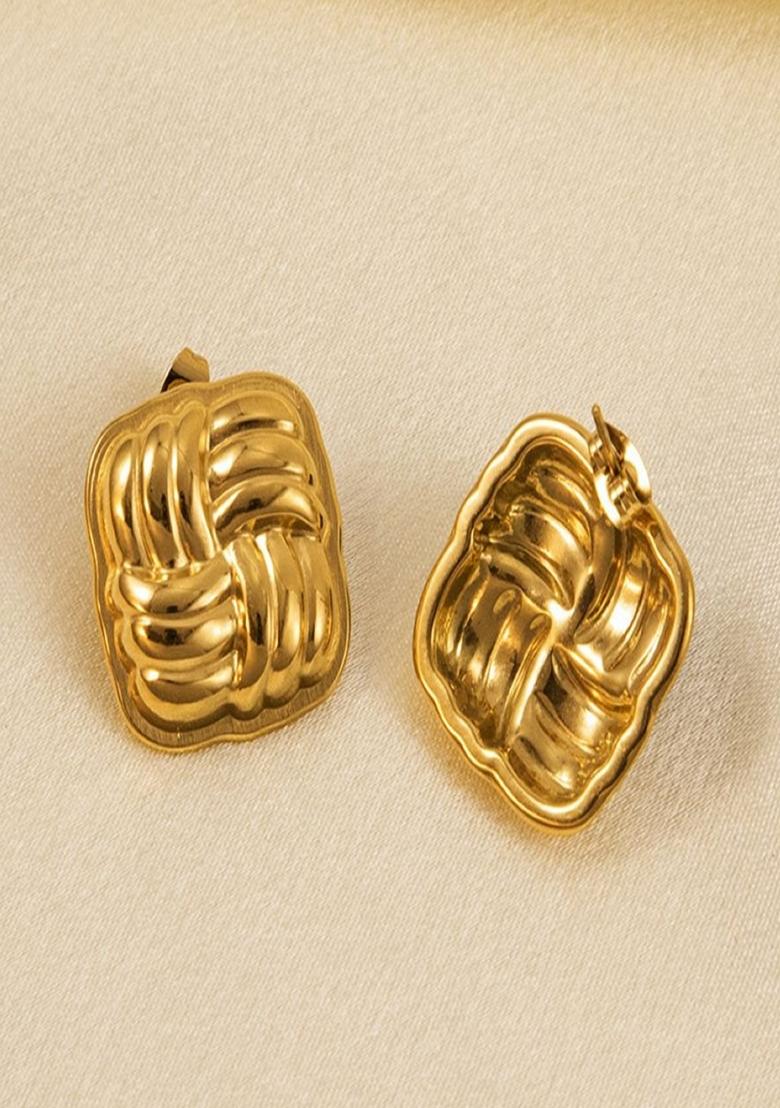 Gold Plated Square Ribbed Folded Design Studs