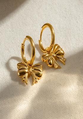 Gold Plated Bow Drop Huggie Earrings