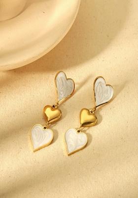 White Triple Heart Drop Earrings