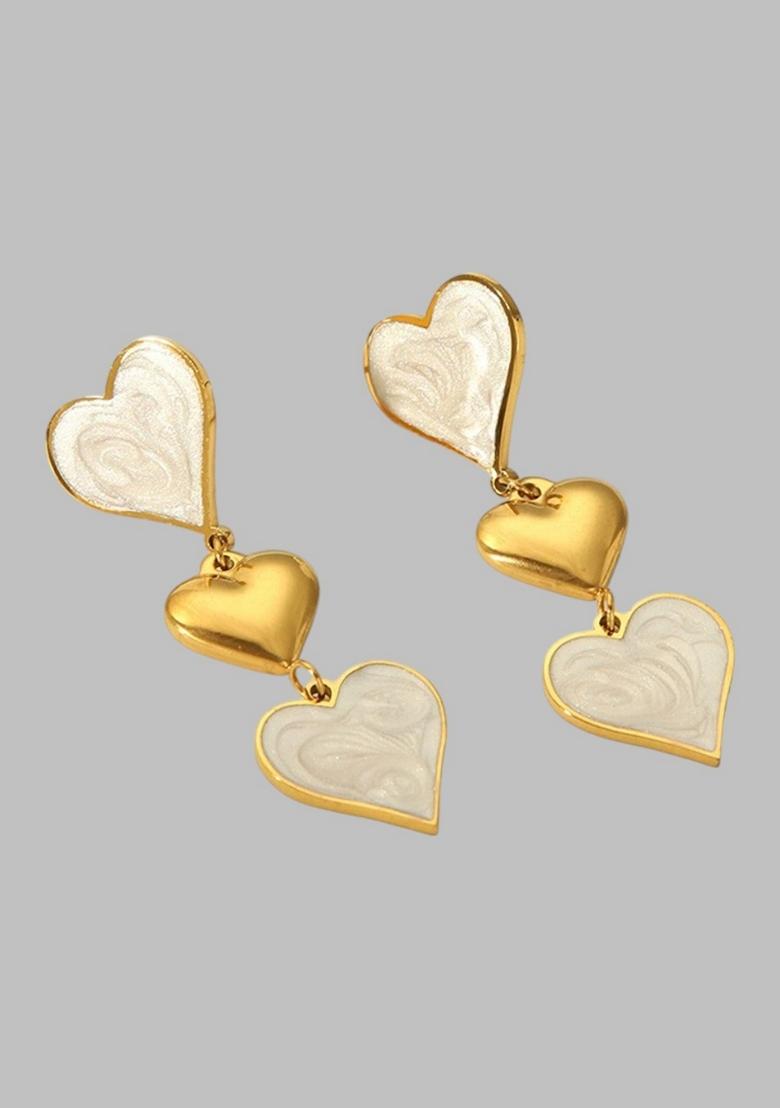 White Triple Heart Drop Earrings