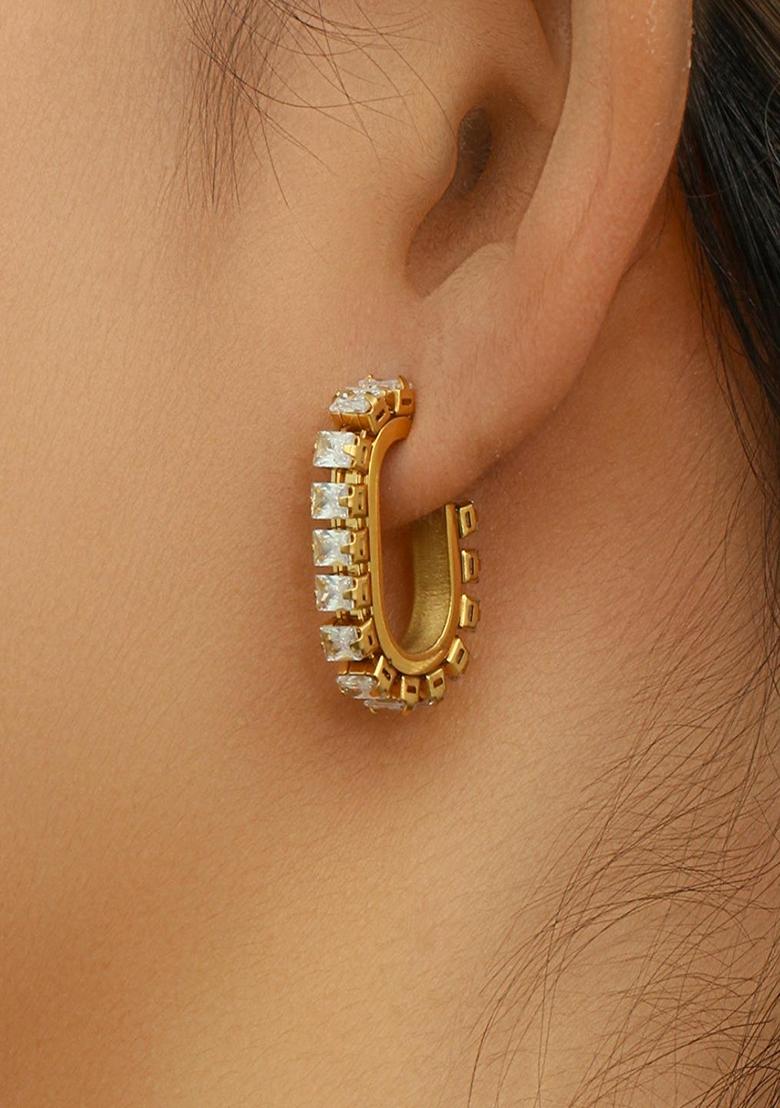 White C Shaped Baguette Zircon Earrings