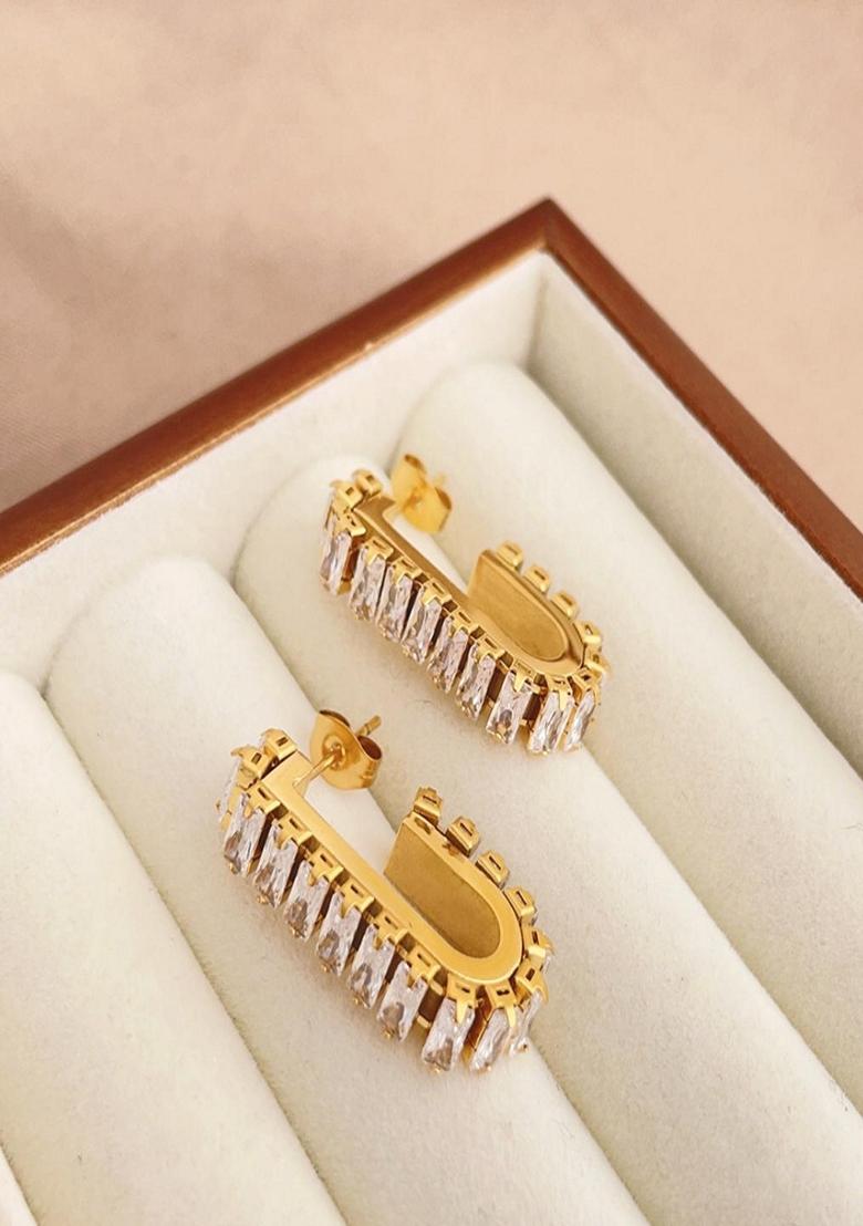 White C Shaped Baguette Zircon Earrings