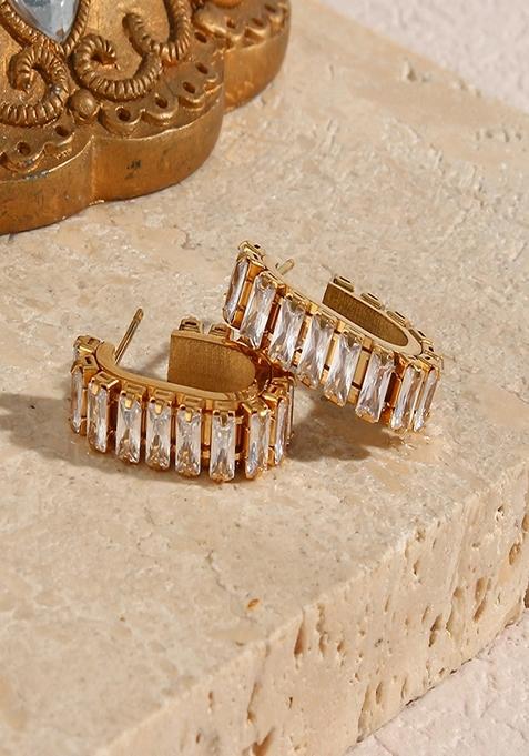 White C Shaped Baguette Zircon Earrings