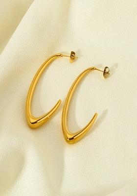 Gold Plated Long V Hoop Earrings