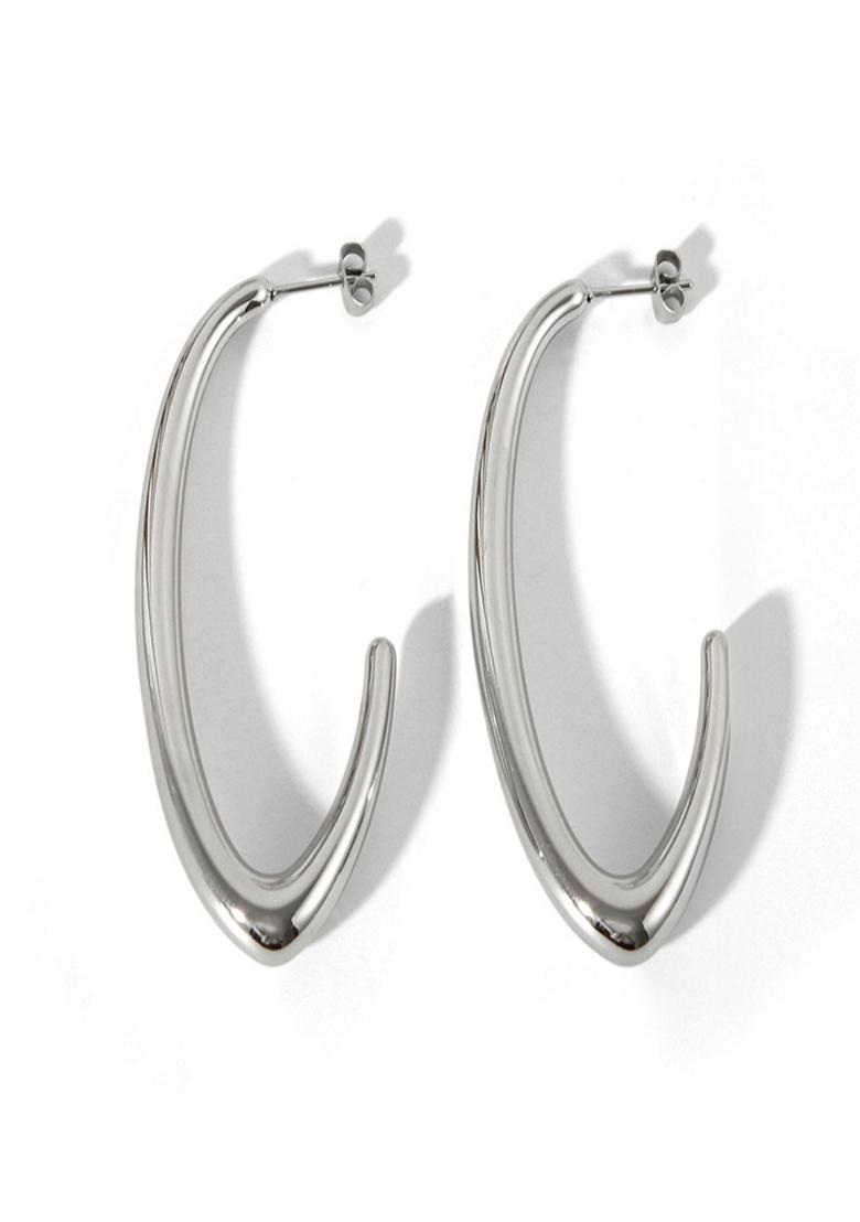 Silver Plated Long V Hoop Earrings