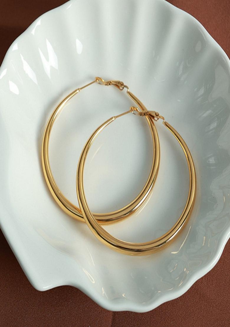 Gold Plated Big Round Hoops Earrings
