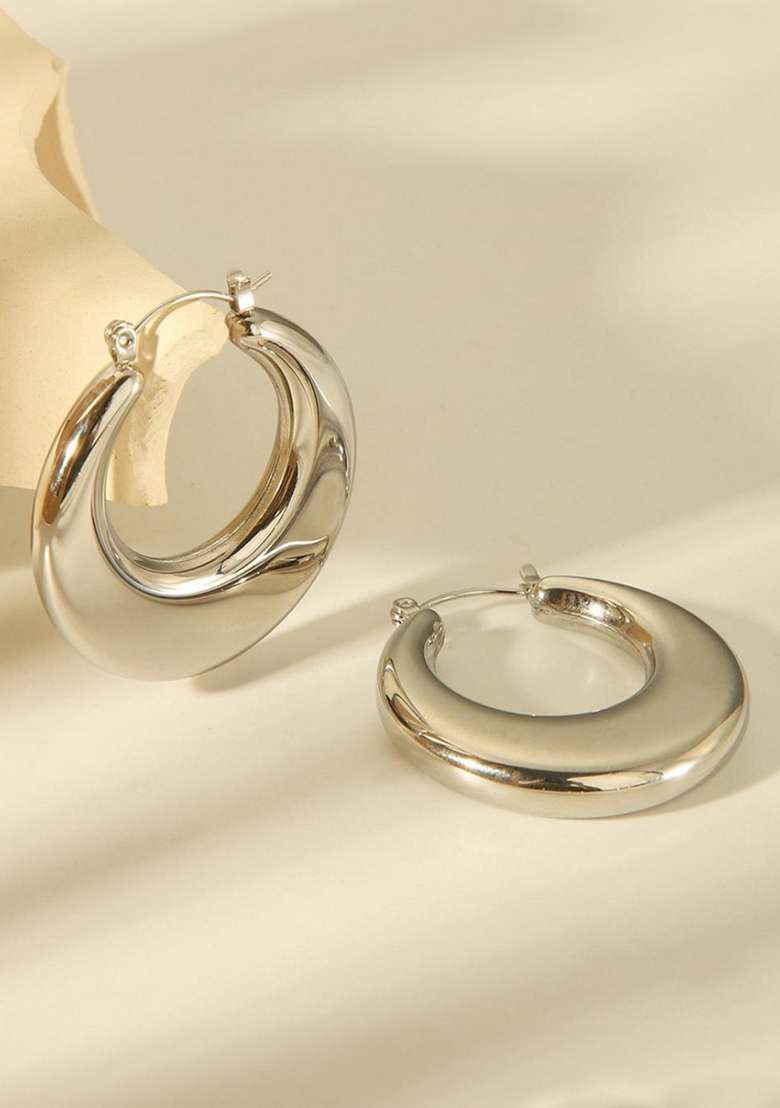 Silver Plated Waterproof Antitarnish Moon Shaped Hoop Earrings - Indya