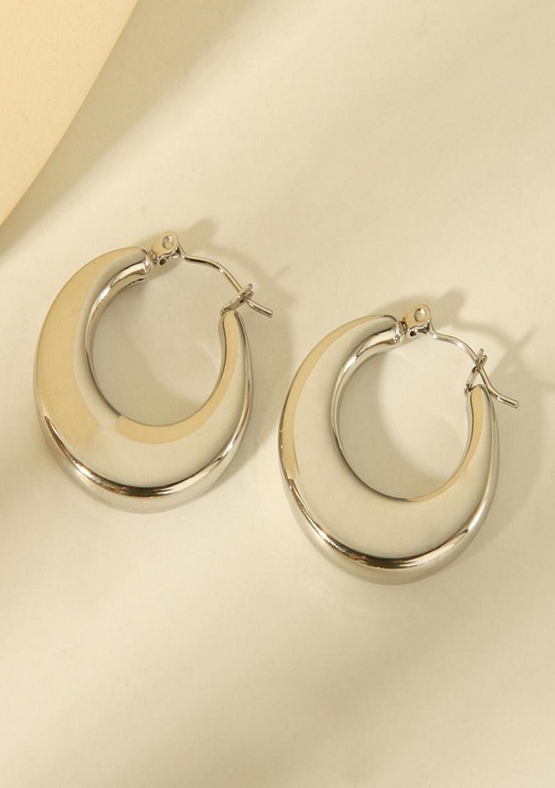 Silver Plated Waterproof Antitarnish Moon Shaped Hoop Earrings
