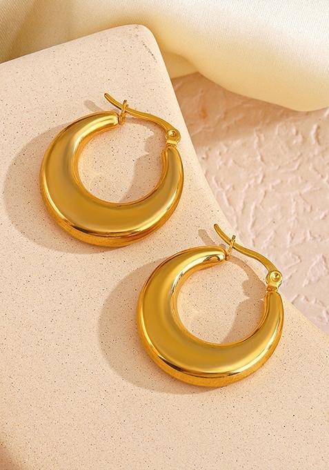 Gold Plated Waterproof Antitarnish Moon Shaped Hoopearrings