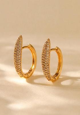 Gold Plated Oval Zircon Huggie Earrings