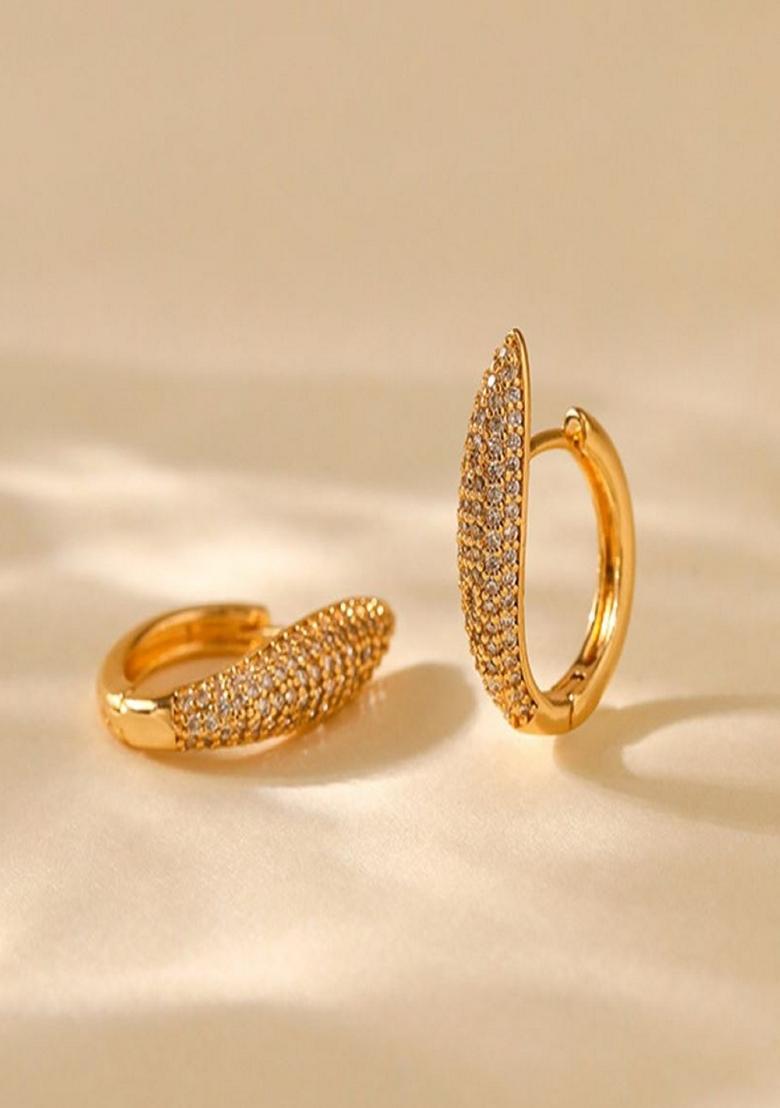 Gold Plated Oval Zircon Huggie Earrings