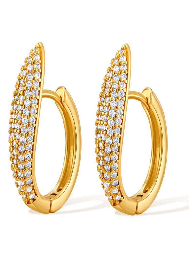 Gold Plated Oval Zircon Huggie Earrings