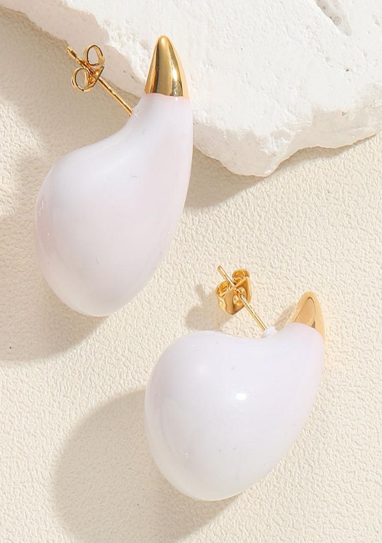 White Big Tear Drop Stud Earrings