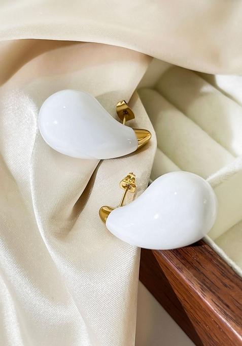 White Big Tear Drop Stud Earrings