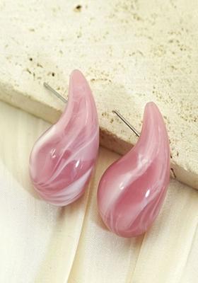 Pink Marble Resin Marbled Tear Drop Bottega Stud Earrings