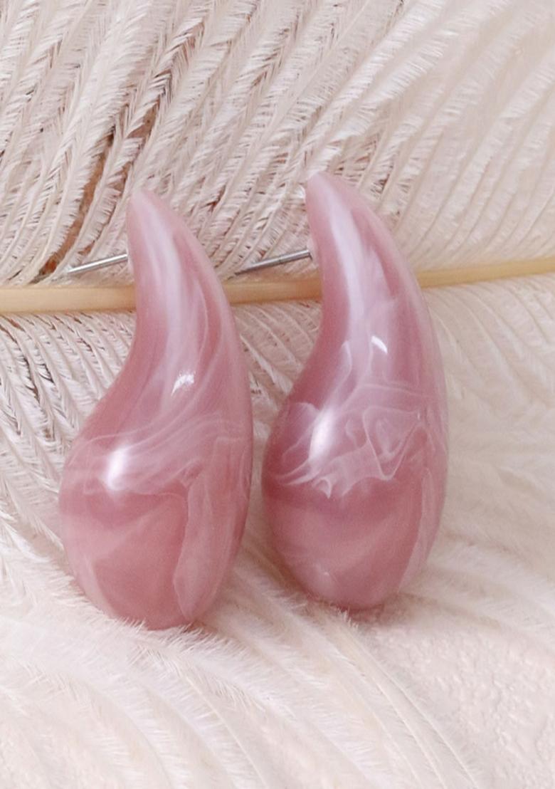 Pink Marble Resin Marbled Tear Drop Bottega Stud Earrings