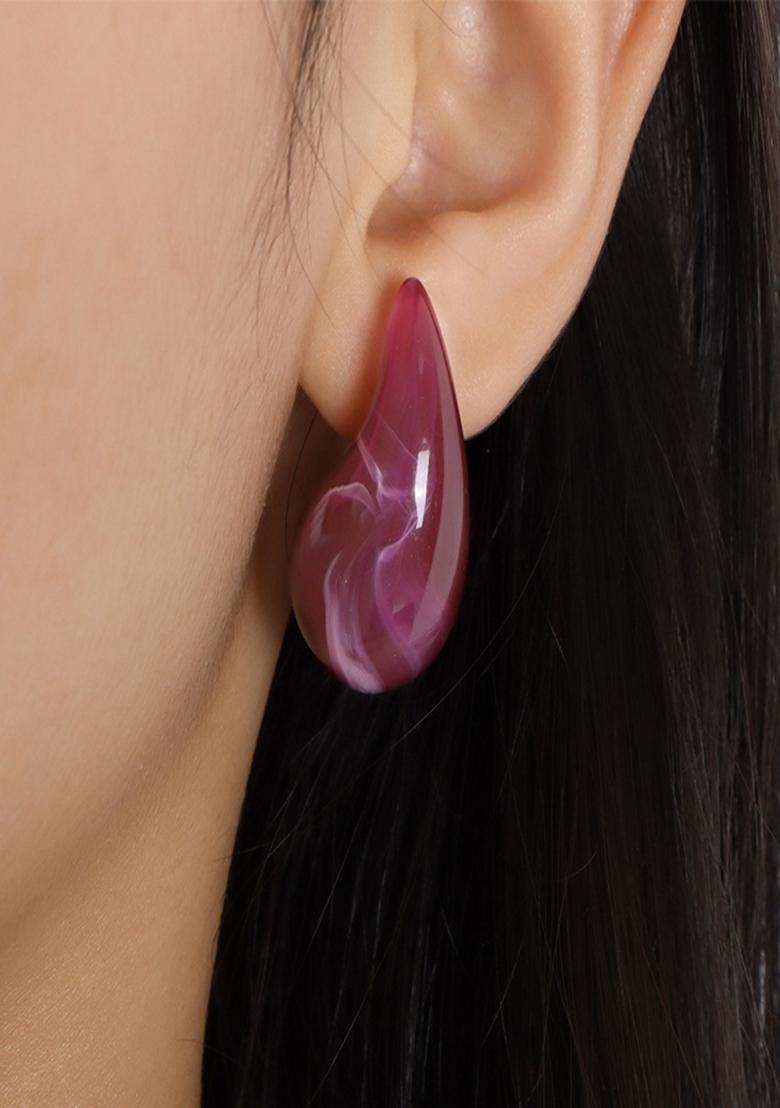 Purple Marble Resin Purple Marbled Tear Drop Bottega Stud Earrings